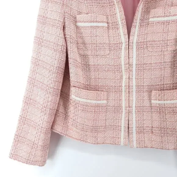 Jaclyn Smith 6 Vintage 90s Twee Quiet Luxury Coquette Tweed Fringe Short Blazer - Picture 3 of 16